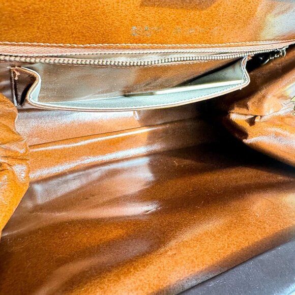 Vintage 50s 60s Crock Skin Brown medium Top Handle Bag - Picture 13 of 16